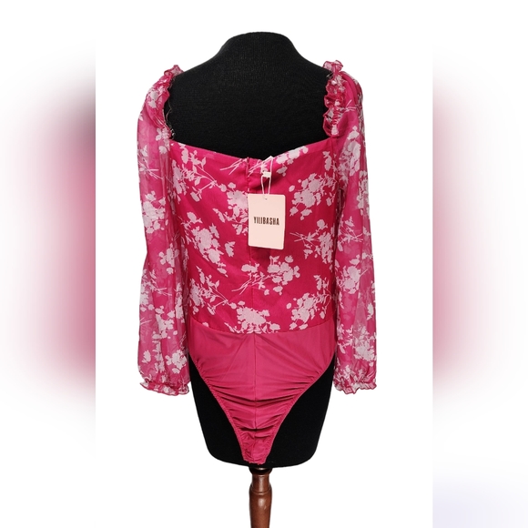 ♥️ NWT YILIBASHA BODY SUIT LONG PUFFY SLEEVE FLORAL BLOUSE - SIZE LARGE ♥️ - Picture 3 of 14
